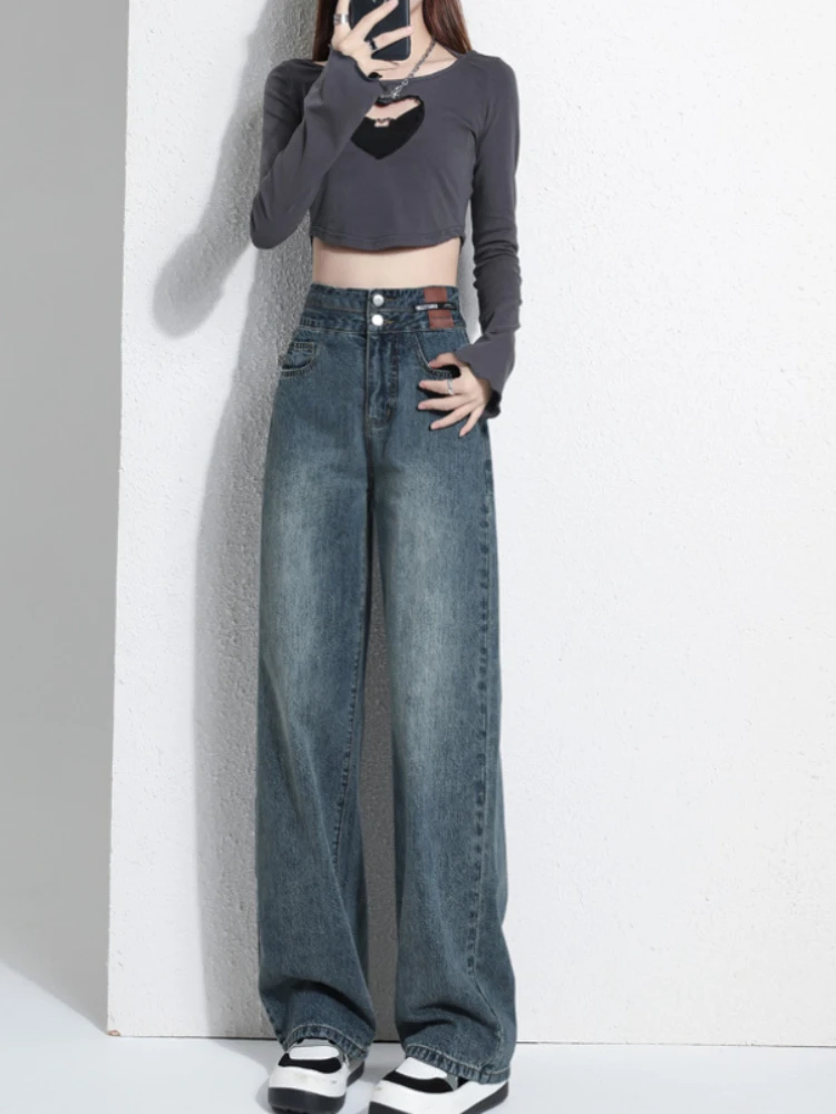 2024 New Y2K Vintage High Waist Harajuku Loose Jeans Pants Korean Fashion Women\'s Grunge Wide Leg Oversized Denim Trouser Female