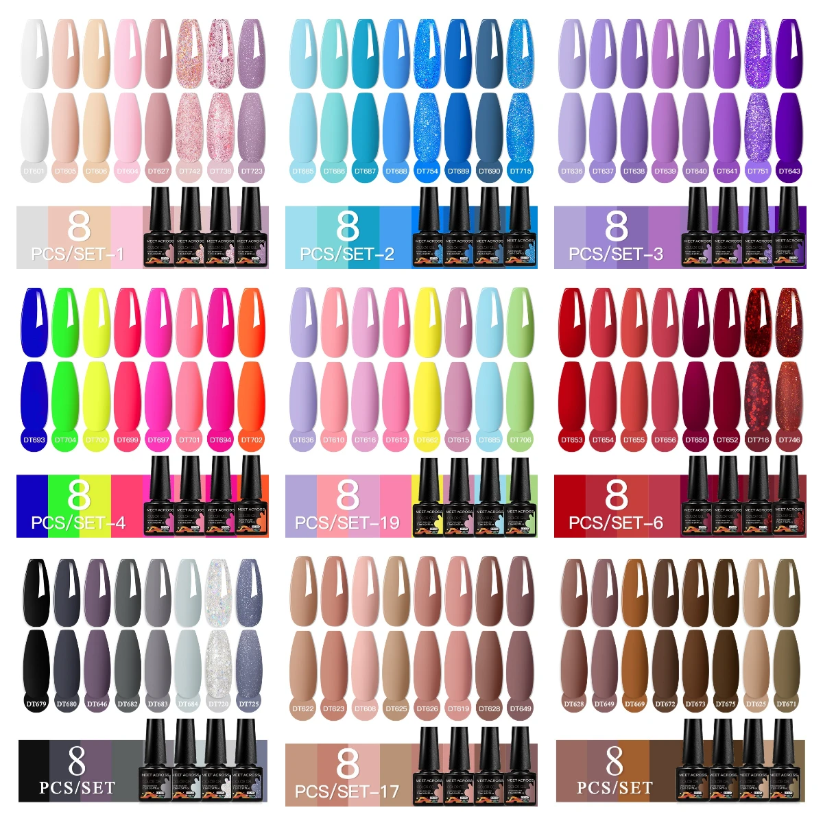 8pc Nail Gel Polish Kit All-Season DIY Nail Art Manicure Design Semi Permanent Painting Gel For Nails Soak Off UV LED Varnish