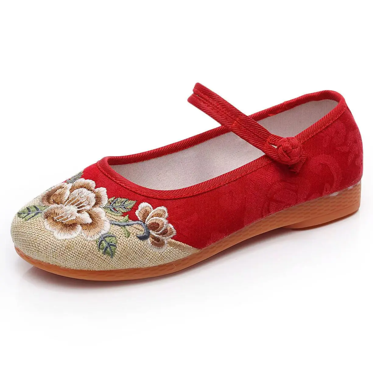 Women's Spring Autumn Chinese Traditional Flat Sole Embroidered Shoes Soft Sole Round Toe Retro Canvas Shoes Mary Jane Shoes