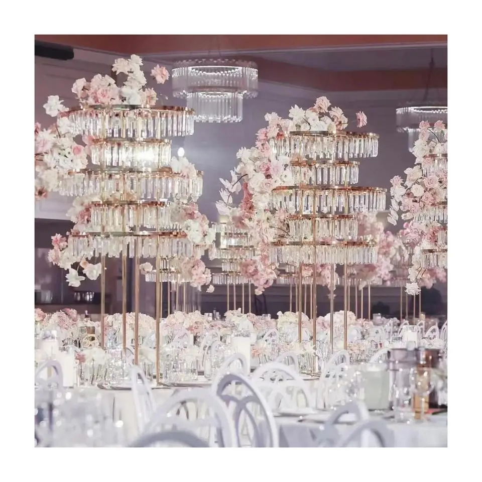 

wedding decoration centerpieces tall five layer crystal gold flower stand