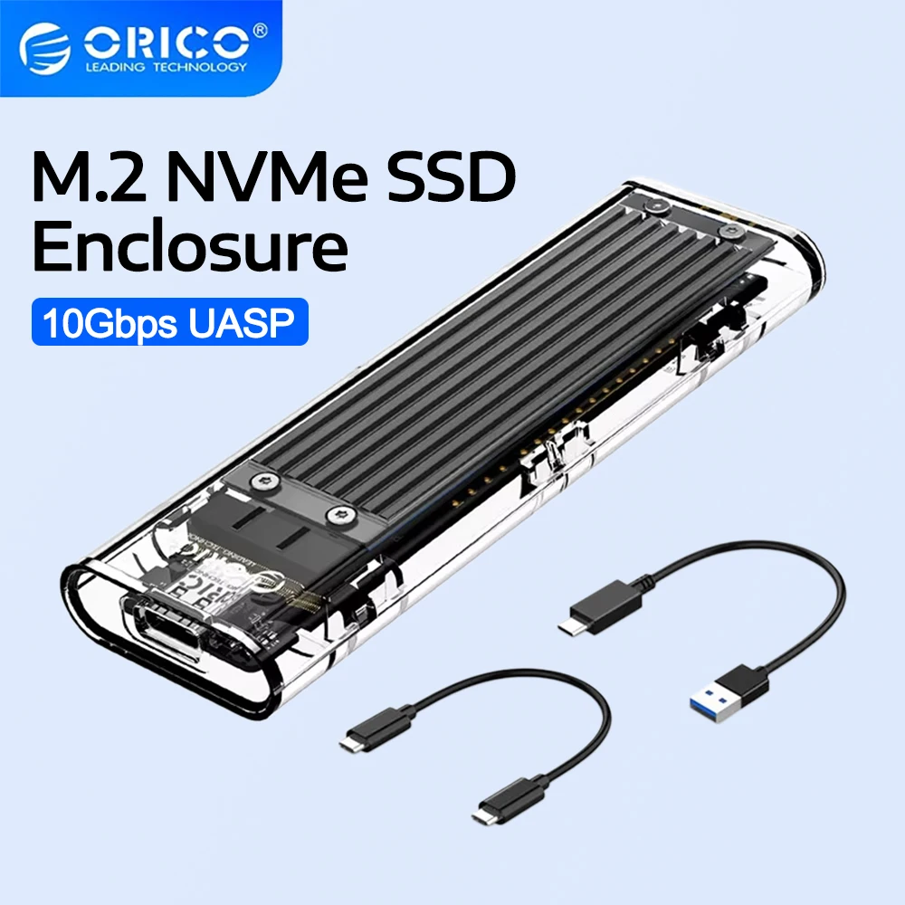 ORICO M.2 NVME SSD Case External SSD Enclosure Tool Free 10Gbps M.2 to USB3.2 Type C Transparent External Adapter Support UASP