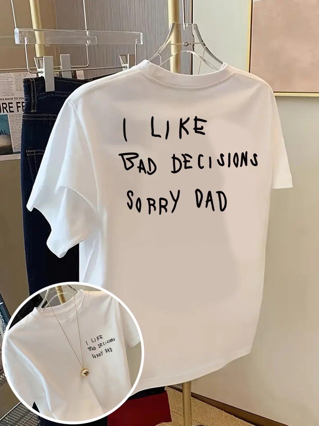 [Front and Back Double Picture] Front and Back Sleeved I Like Bad Decisions Dad Fashion Print Spring and Summer Trendy Print