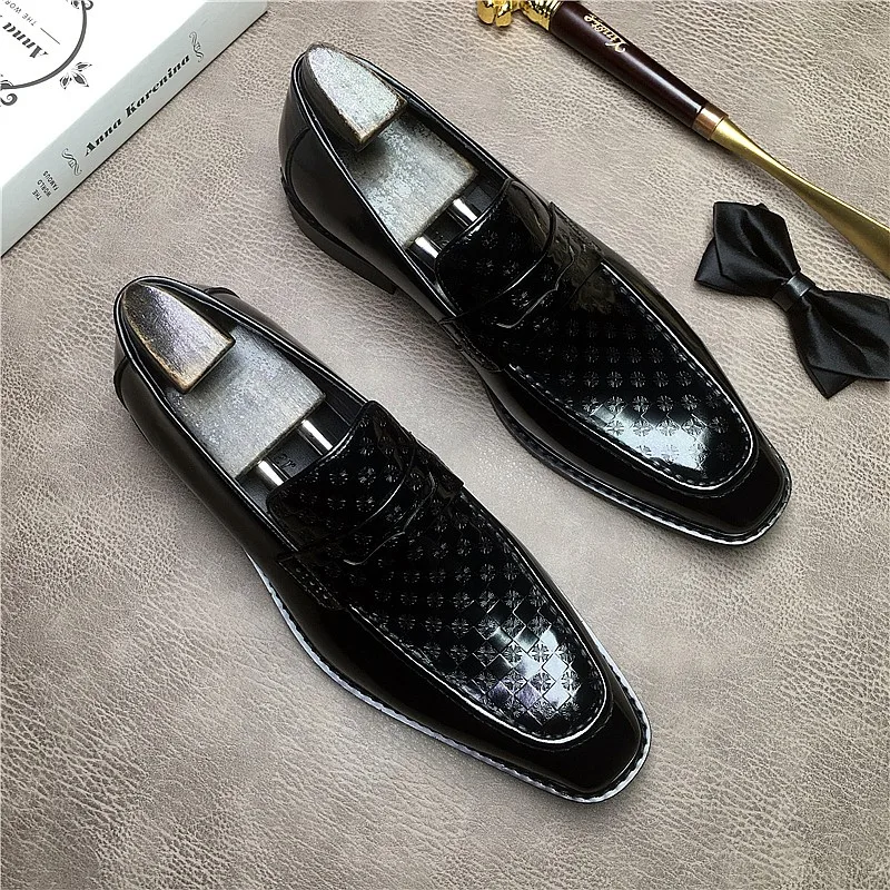 

Genuine Leather Dress Shoes For Men Wedding Square Head Italian Formal Luxury Man Loafers Black Men's Oxford Casual Shoe Slip On