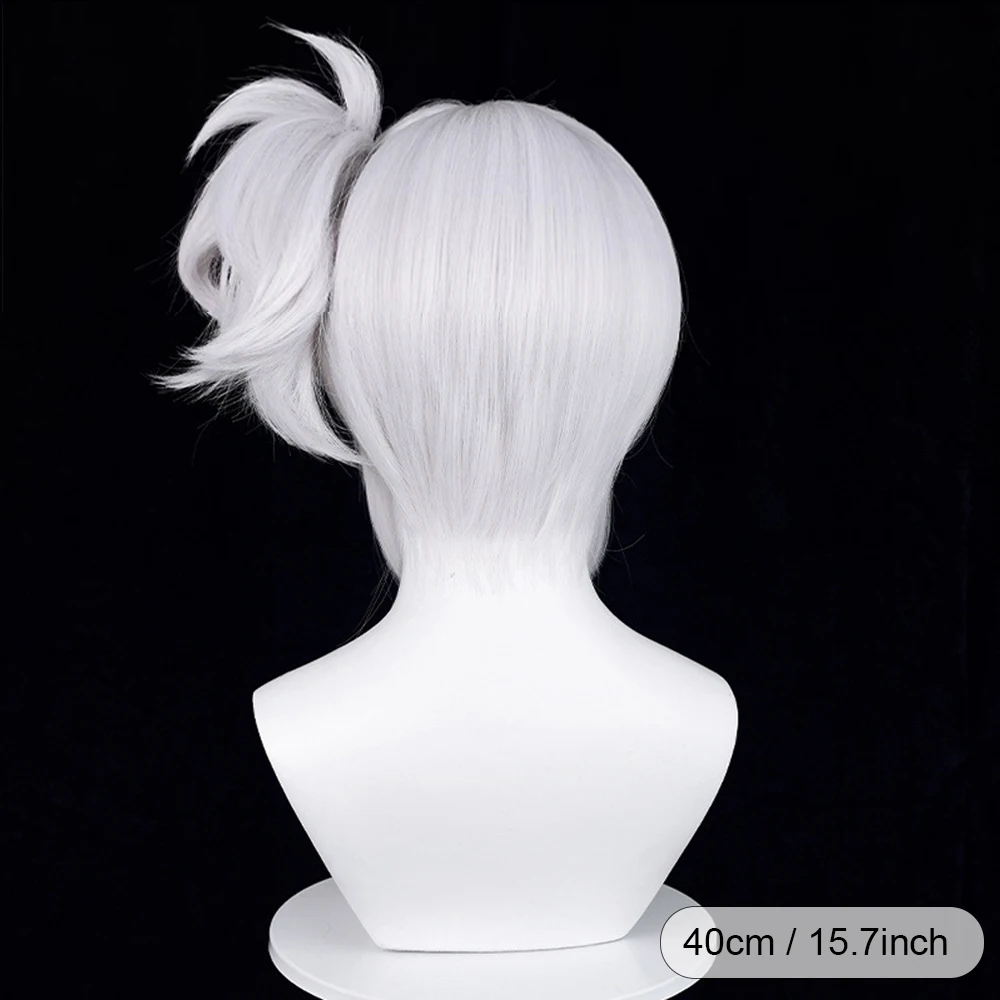 Zenless Zone Zero Soldier 11 Wig Synthetic Short Straight Silver White Ponytail Clip Game Cosplay Wig for Daily Party