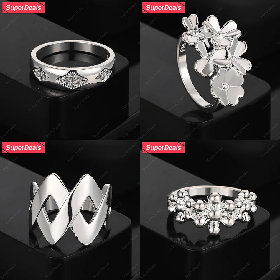 

SuperDeals 925 Sterling Silver Flower Cross Wavy Round Ring Classic Fine Jewelry For Men Women Birthday Party High quality Gift