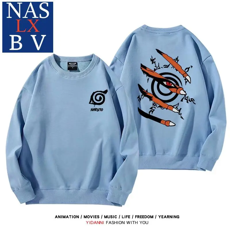 Naruto Naruto Sasuke Konoha Uchiha Sudadera con capucha de cuello redondo para estudiantes masculinos y femeninos, ropa holgada de manga larga para adolescentes