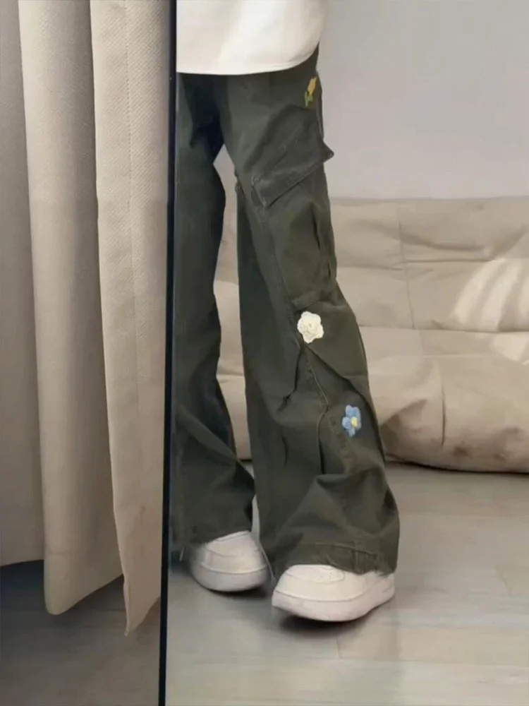 

Американская рабочая одежда с вышивкой, джинсы с высокой талией, свободные широкие брюки, женские ранние весны 2024, новый дизайн Sense