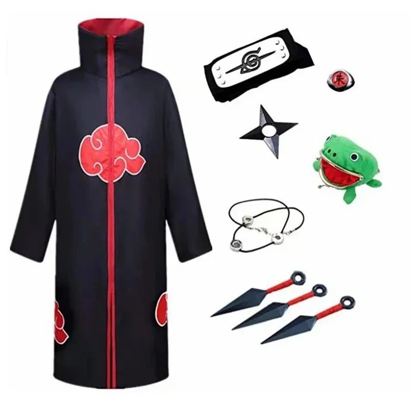 bilibili Akatsuki Uchiha Itachi Cloak Kids Adult Long Robe Capes Halloween Carnival Cosplay for Anime Costume with Headband