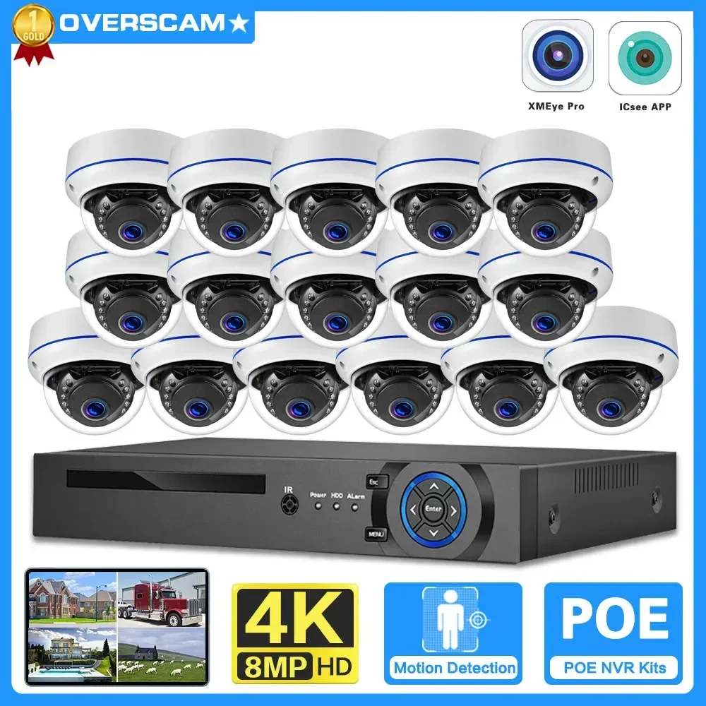 

Home Outdoor Closed Circuit Audio POE IP Dome Camera Security Protection System H.265 16CH 8MP 4K POE NVR Surveillance Kit 8CH