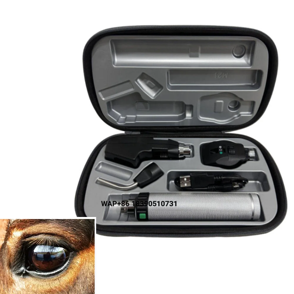 Ophthalmic optical devices such as ophthalmoscopes and retinoscopes for veterinary eye examinations.