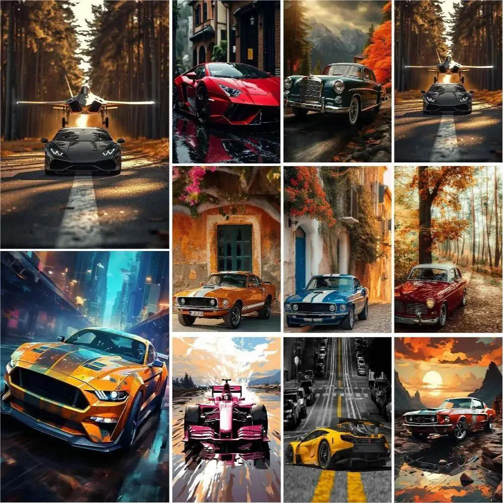 Vintage Car Picture For Drawing By Numbers Landscape Modular Painting On The Wall Home Decoration Adults Acrylic Paint Kits