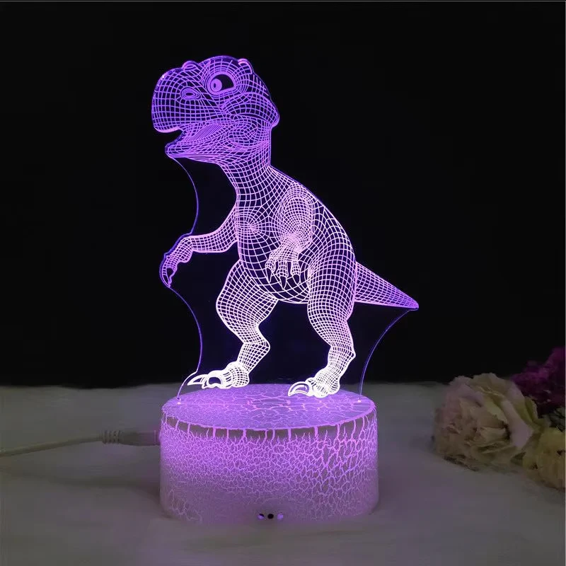 Cute 3D Dino Night Light Kids LED Dinosaur Lamp Lovely USB Acrylic Glasses Table Nightlight for Children Gift Bedroom Room Decor