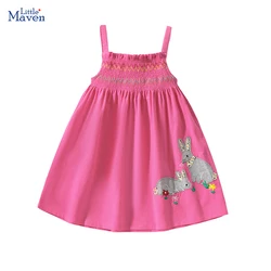 Little maven 2024 Autumn Children's Clothing kids Clothes Baby Girls Sleevesless Cartoon Rabbits Corduroy Dresses Soft Cotton