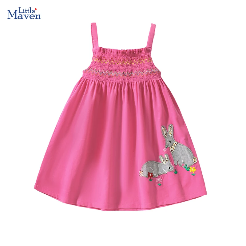 Little maven 2024 Autumn Children's Clothing kids Clothes Baby Girls Sleevesless Cartoon Rabbits Corduroy Dresses Soft Cotton