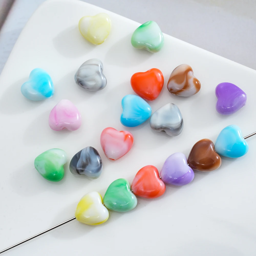50pcs Heart Shape Colored Acrylic Beads Loose Spacer Beads For Jewelry Making Bracele Necklace Earrings Charms Diy Decor Supplie