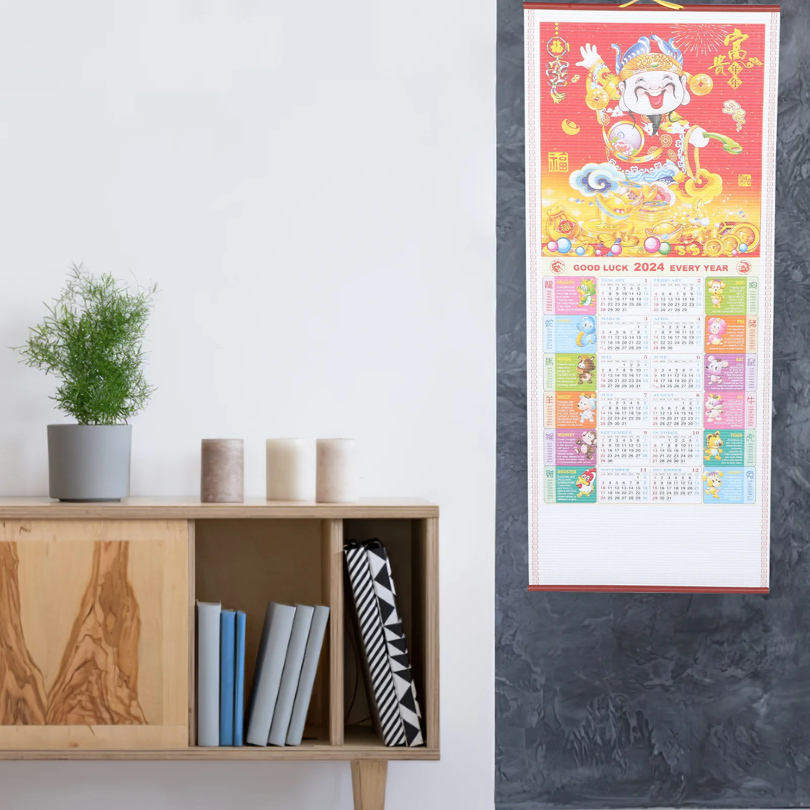 

Подвесной календарь на год Дракона на 2024, китайский традиционный настенный календарь, лунная дата, солнечный терминал, декоративный домашний офис, общежитие