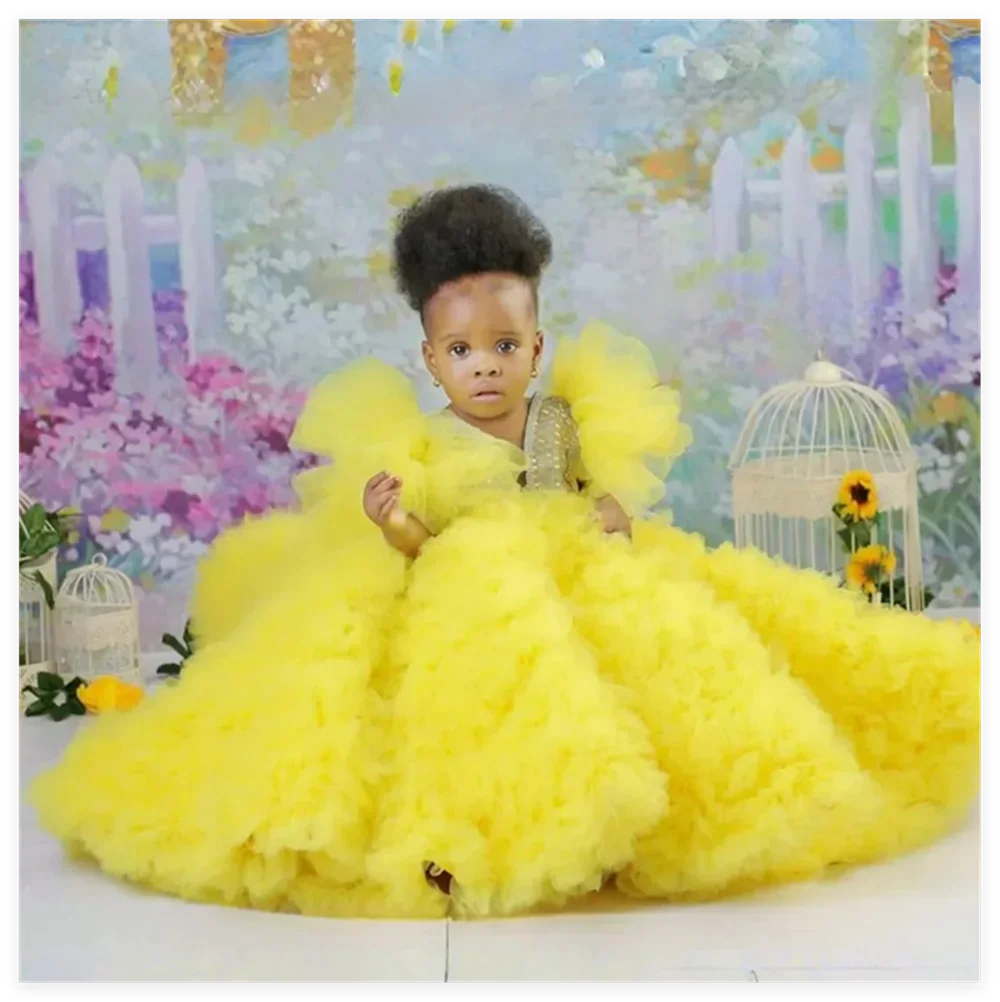 

Flower Girl Dresses Tulle Flory Appliques With Bow Short Sleeve For Wedding Birthday Party Holy Communion Gowns