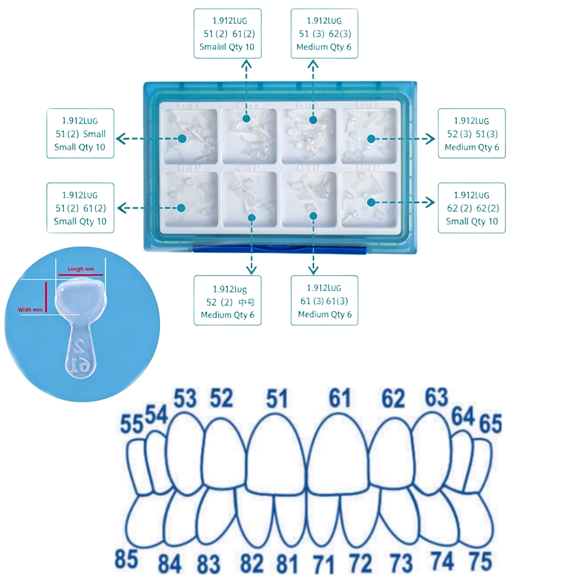 Pediatric Anterior Transparent Pre‑formed Crown Type‑II Kit 64Pcs/Box Deciduous Teeth Restoration Kit for Upper Primary Incisor