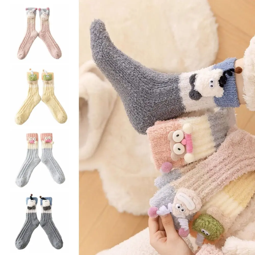 

Creative Thicken Cartoon Plush Socks Non-Slip Indoor Hosiery Coral Fleece Socks Women Home 3D Eyes Sleeping Socks Women