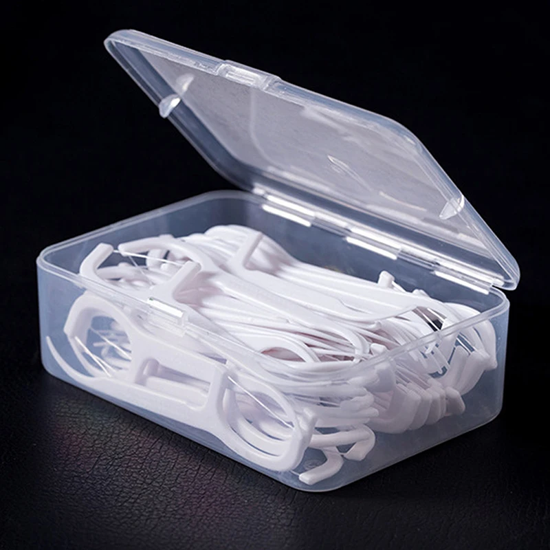 50Pcs/box Plastic Toothpick High-tension Dental Floss Stick Dental Floss Box ﻿Oral Care Portable Disposable Dental Floss