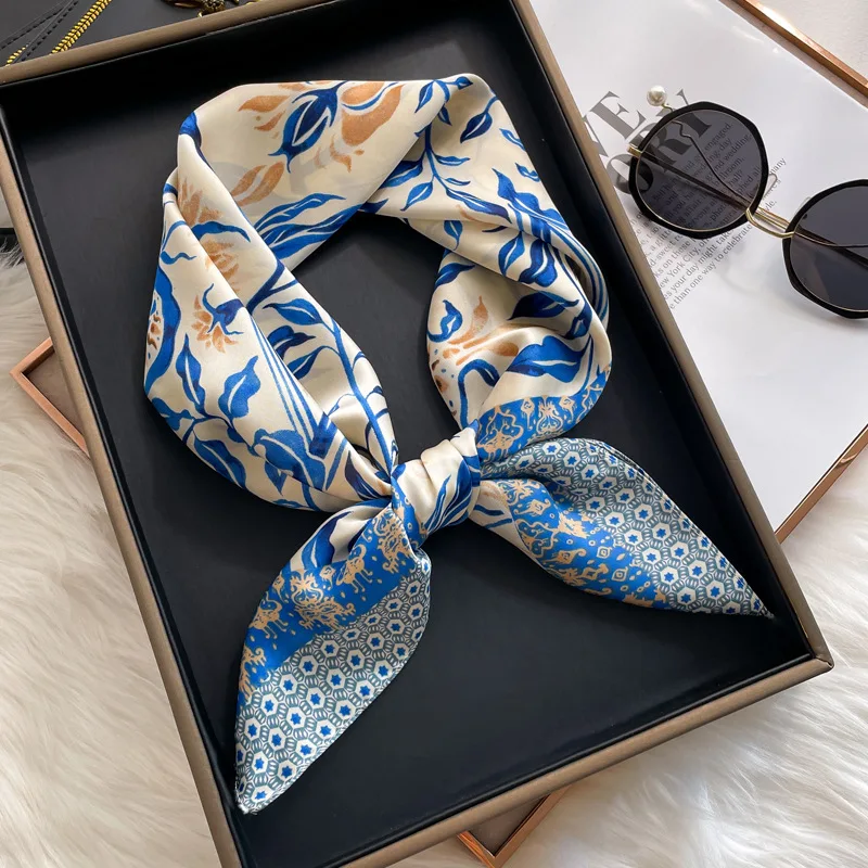 Women Square Silk Scarf 70*70cm Hair Neck Brand Office bandanna muffler Waiter Flight Attendants Handkerchief Rings wrap