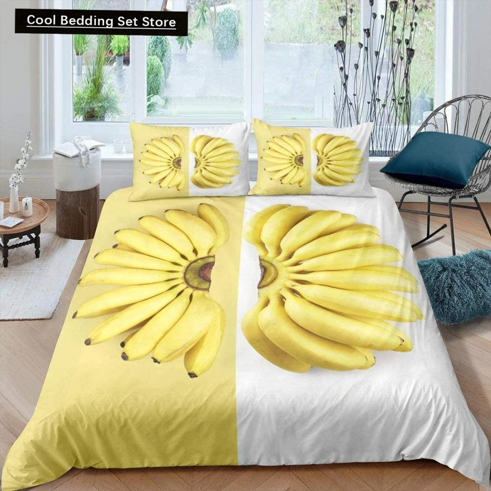 

Yellow Banana Bedding Set Sweet Tropical Fruit Duvet Cover King/Queen Size for Kid Adult Vegetarian 2/3pcs Polyester Quilt Cover