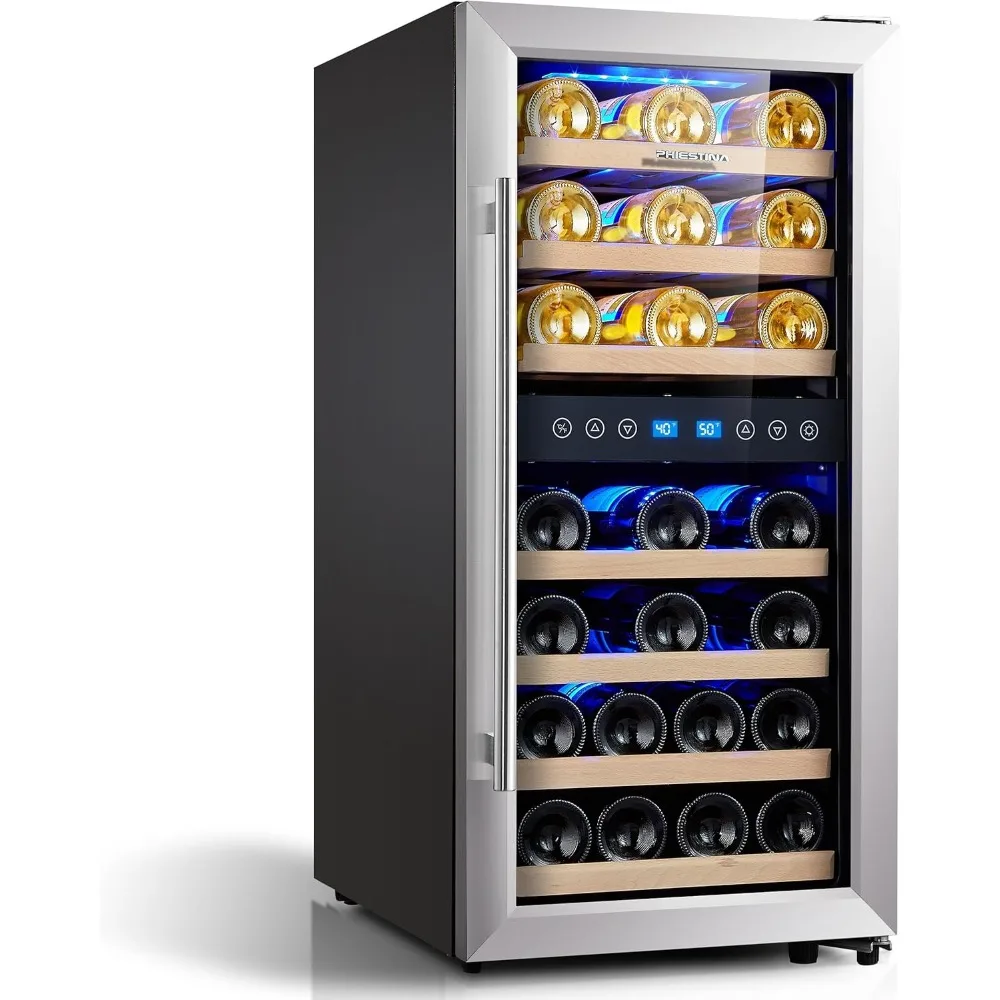 Wine Cooler Refrigerator 16 inch Wine Refrigerator 33 Bottles Dual Zones Mini Wine Fridge Auto Defrost Temperature Memory