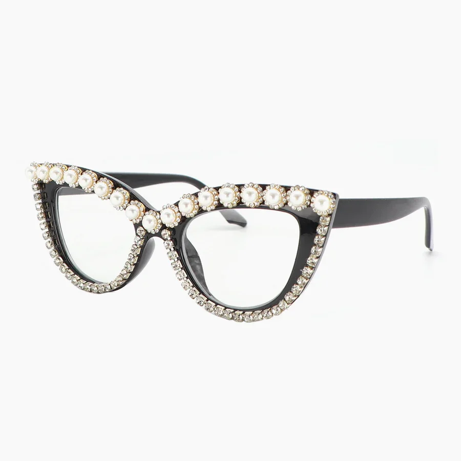 Fashion Luxury Cat Eye Glasses Frame Women Crystal Diamond Clear Lens Eyeglasses Sexy Decorative Eyewear