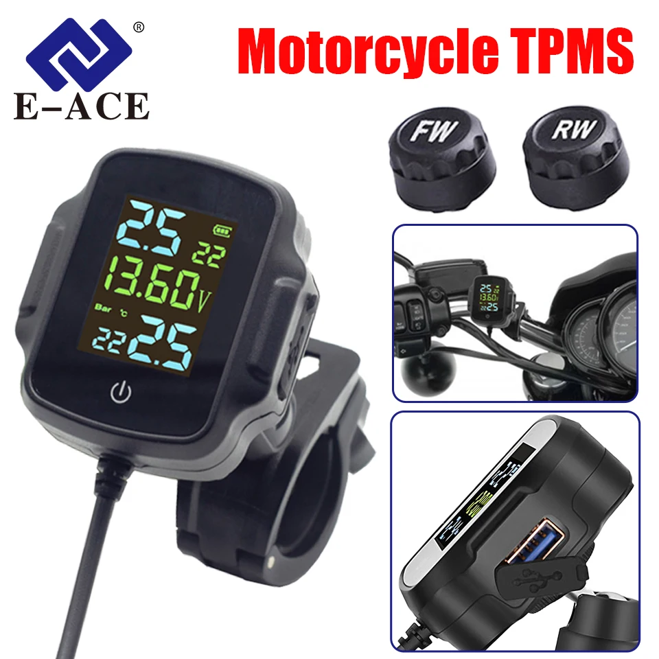 

Motorcycle TPMS Tire Pressure Monitoring System 2 Sensor Security Alarm Waterproof Accurate Tire Pressure Display Driving Safety