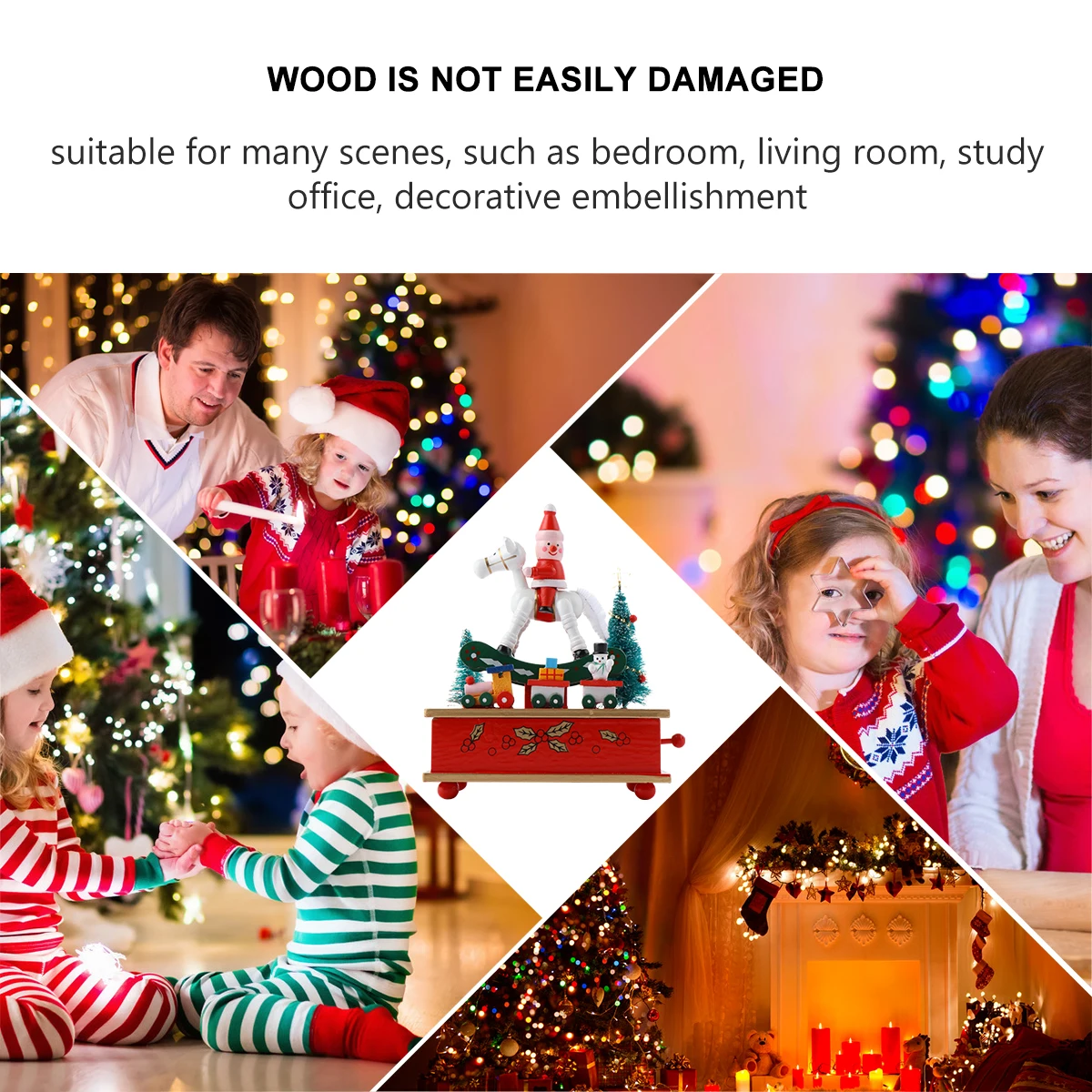 

Christmas Music Box Solid Wood Lovely Holiday Decor Gift Child Bedroom Living Room Study Office Decoration