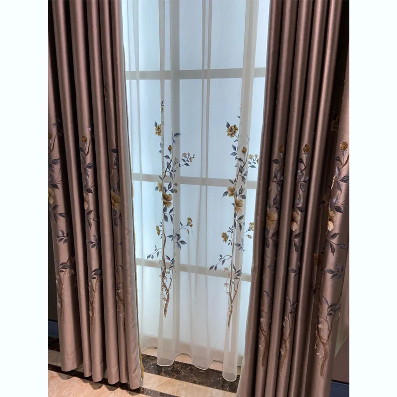 New Chinese-style High-precision Peony Embroidery Curtains Light Luxury and Retro for The Living Room, Bedroom, Study, Girl's