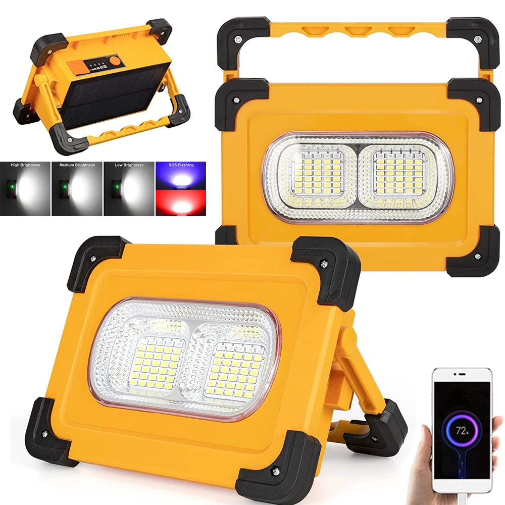 350W LED Solar Work Light Portable Rechargeable COB Flood Light Magnet Camping Lantern with Stand USB Charger 10000mAh Powerbank