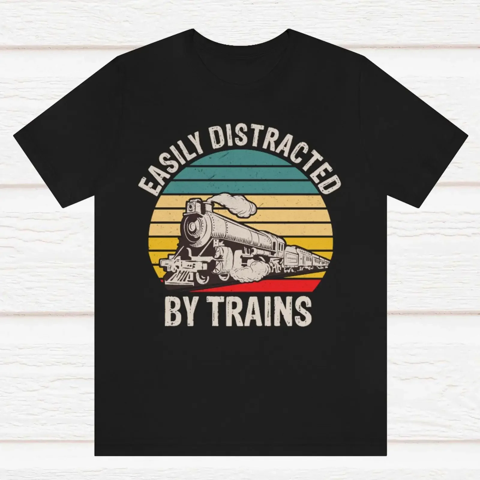 Easily Distracted By Trains T Shirt Funny Train Lover Locomotive vintage Washed Breathable homme Unisex streetwear Soft