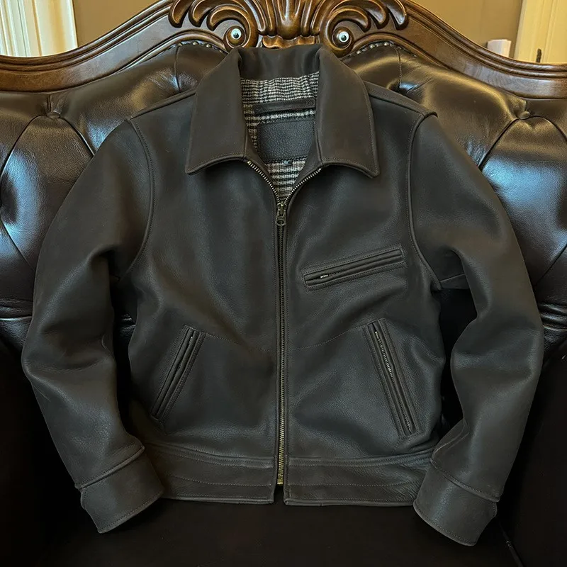 

Мужской повседневный лацкан из матовой коровьей кожи кофейного цвета и кожи.