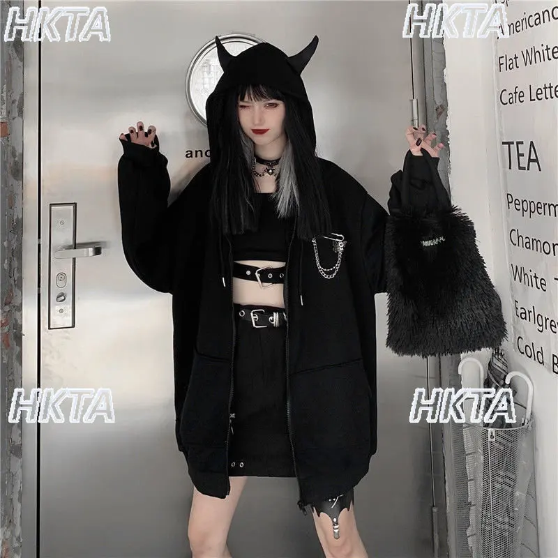 

Y2K готическая темная стильная индивидуальная универсальная куртка с длинными рукавами, топы, женские летние тонкие молнии, свободная толстовка с капюшоном с героями мультфильмов, пальто