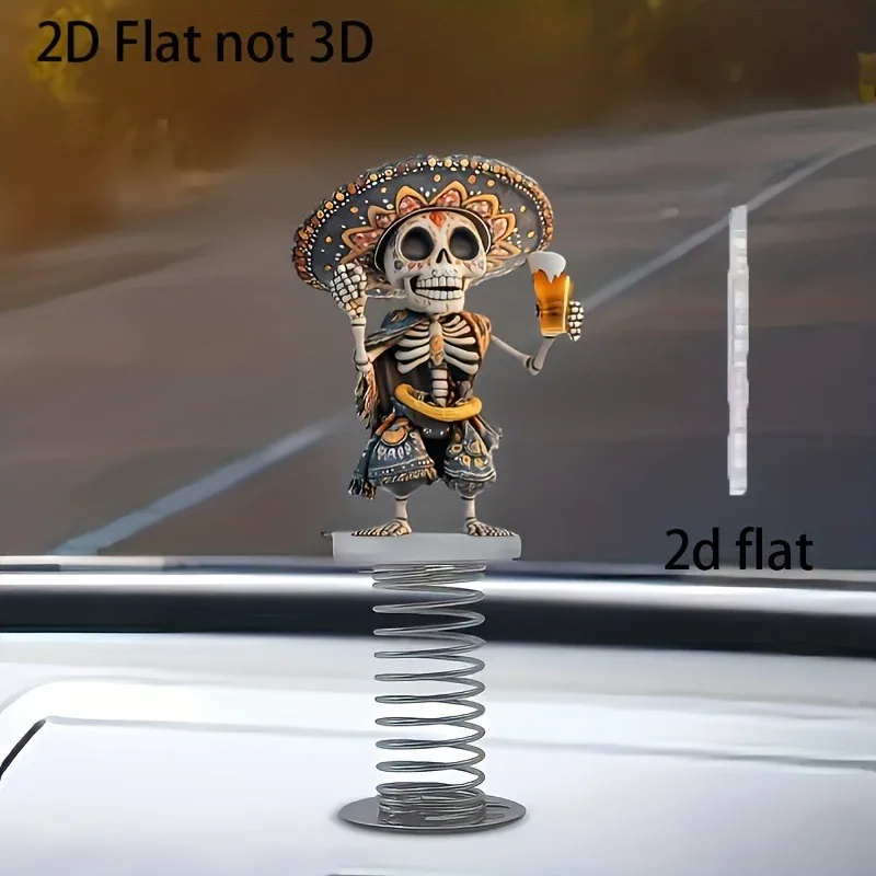 Halloween 2D Acrylic Swinging Skeleton Spring Decoration Day of The Dead Car Pendant Swinging Music New Decorative Vehicles