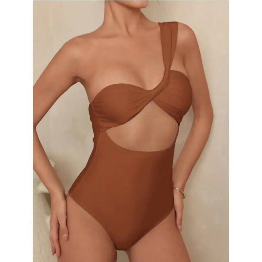 

Cikini Женский вырез на груди, поворотный узел, морщинистая талия, галстук-бандо, цельный купальник, летний пляжный отдых