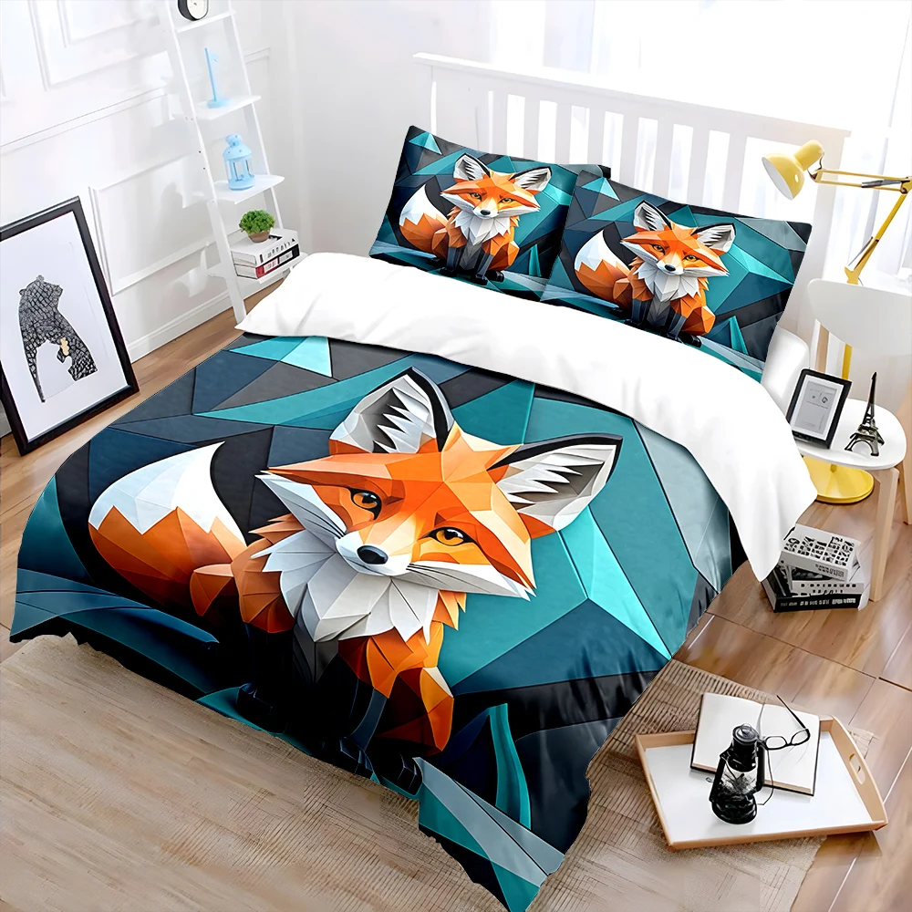 Colorful Geometric Fox Illustration Print Soft Comfortable Duvet Cover Bedding Set Included 1*Duvet Cover  2*Pillowcases