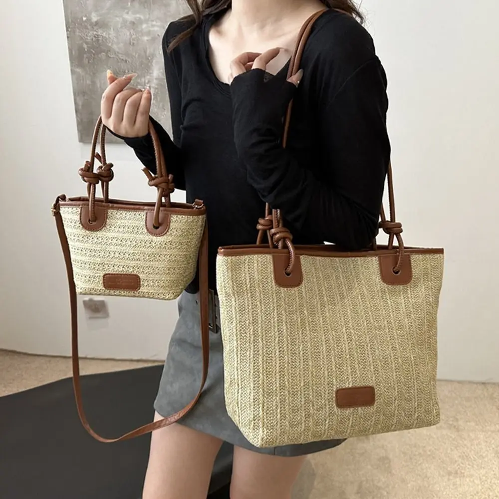 

Cute Woven Shoulder Bag Handmade Braid Rattan Tote Bags Large Capacity Big Handbags for Women Girls