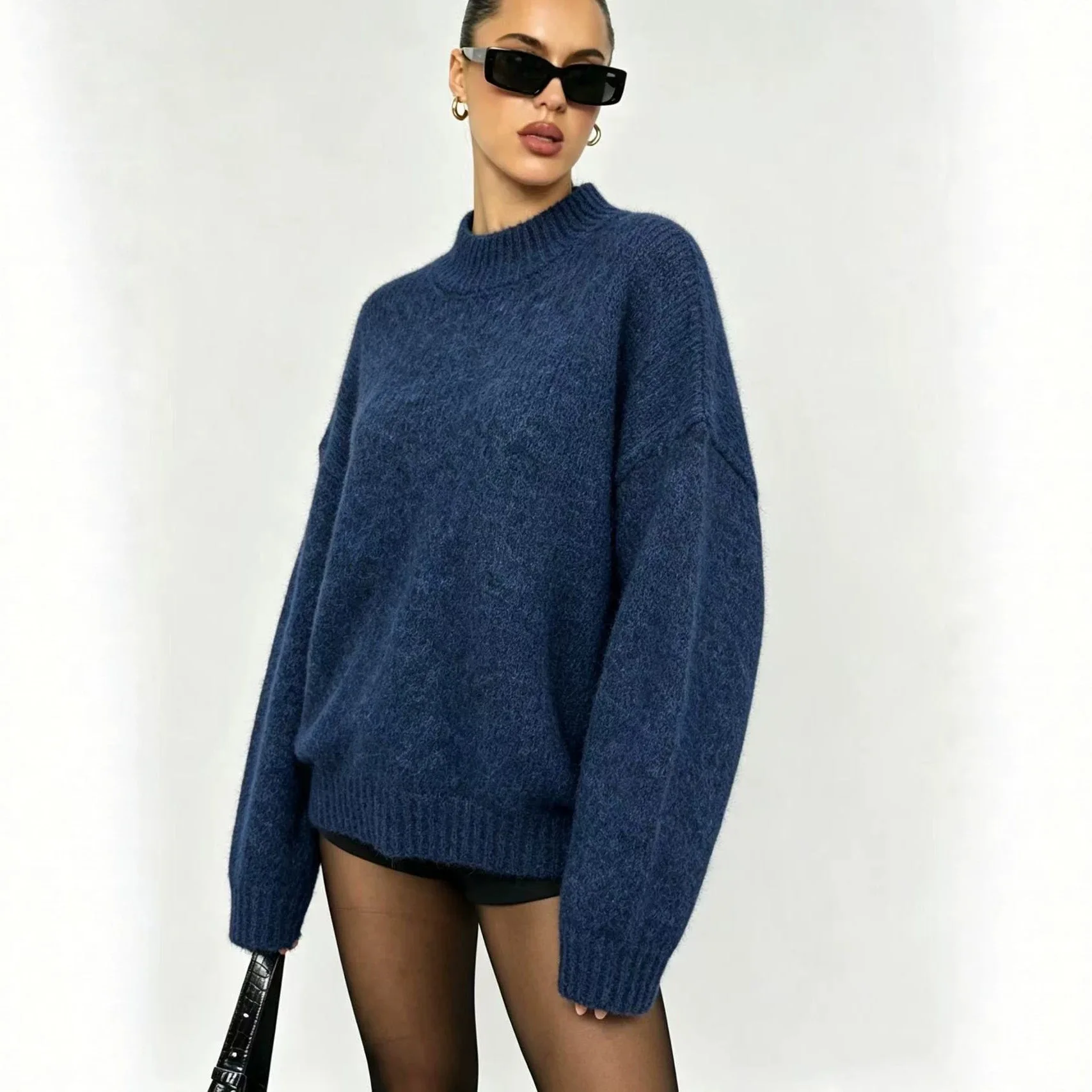Autumn and Winter Semi-turtleneck Sweater Women's Loose Solid Color Long-sleeved Pullover Knitted Top