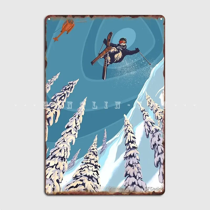 Retro Ski Jumper Heli Ski Poster Art Metal Plaque Poster Pub Cave Pub Customize Painting Décor Tin Sign Posters
