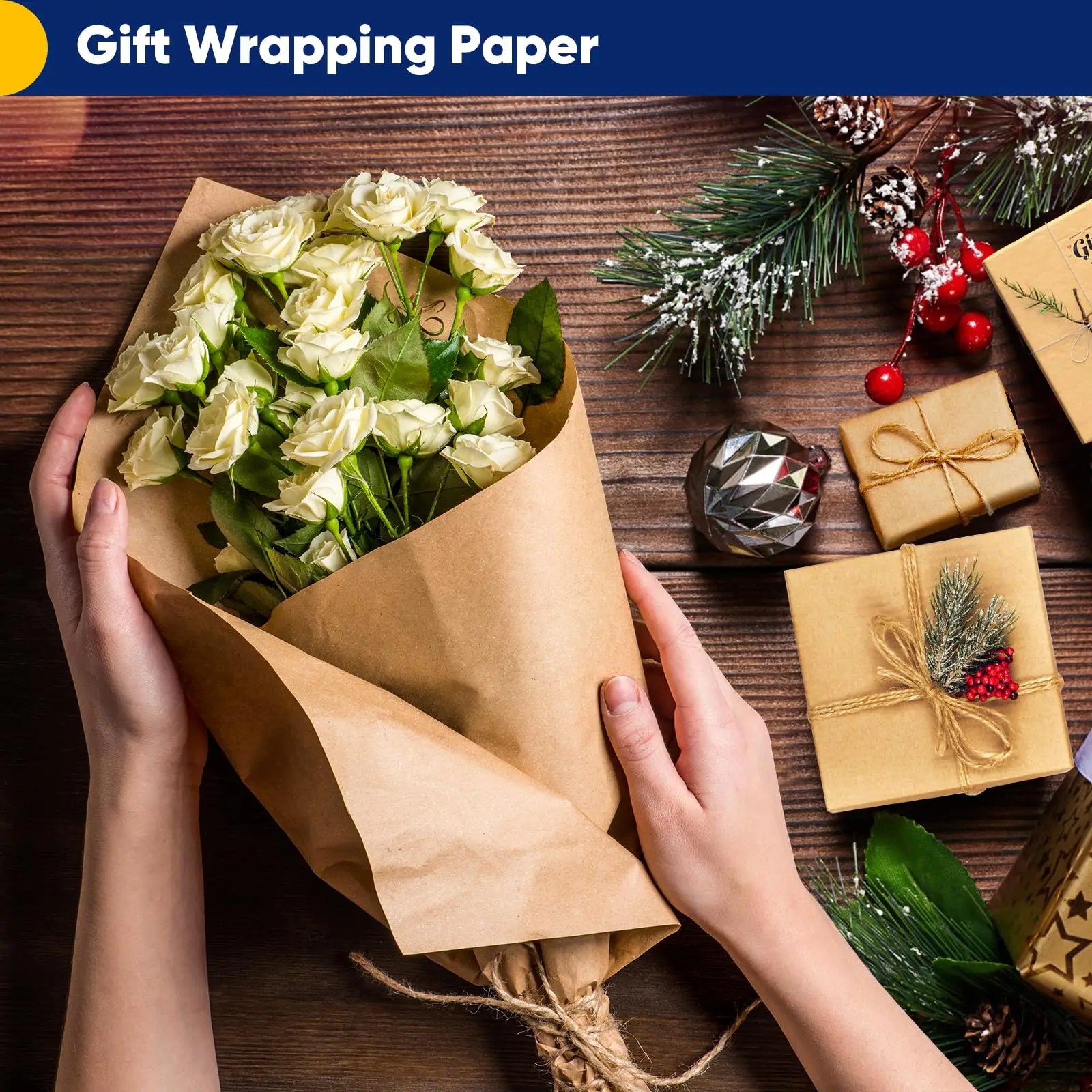 Brown kraft paper rolls, craft paper, wrapping paper for bulletin board rolls Art Craft Flower bouquet Flower table cover poster