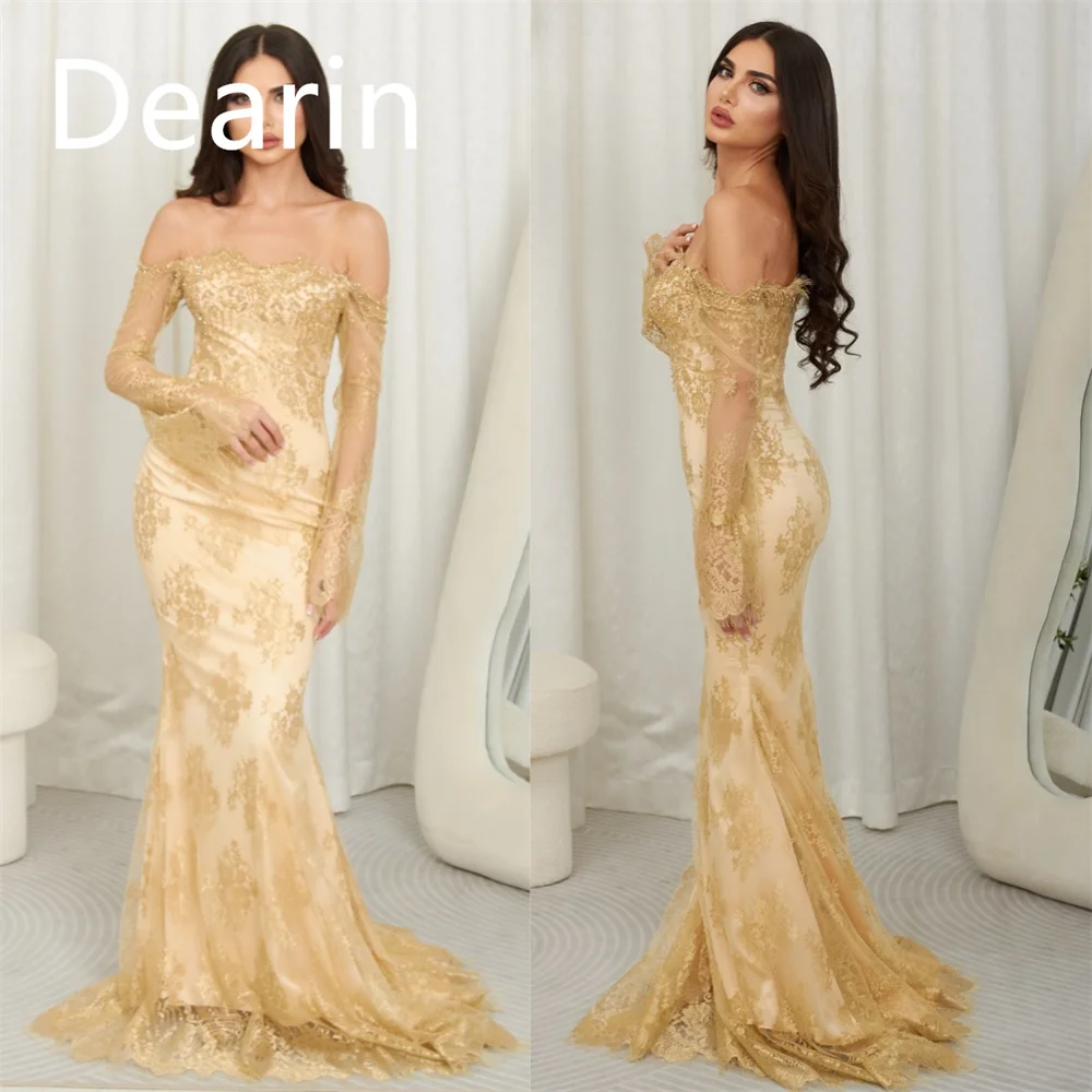 

Customized Evening Dress Prom Gown Women Party Occasion Dearin Strapless Column Floor Length Skirts Tulle Bespoke