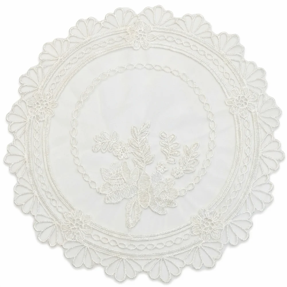 Luxury Lace Embroidery Table Cloth Tray Mat European Round Embroidered Lace Placemat Transparent White Coffee Coaster Home Decor
