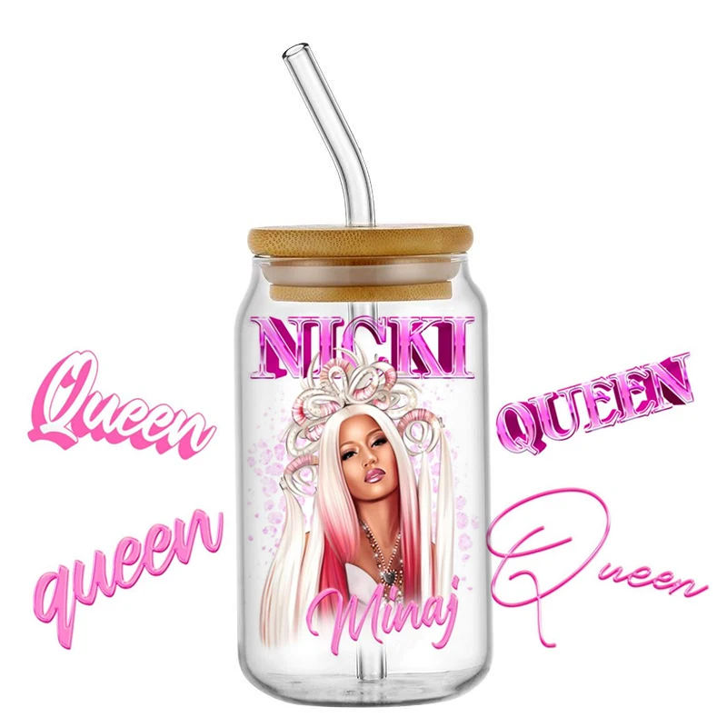 Miniso Nicki Minaj Vintage Gag City Pink Friday 2 For Libbey 16oz Can Glass 3D Waterproof UV DTF Coffee Can Wrap Libbey