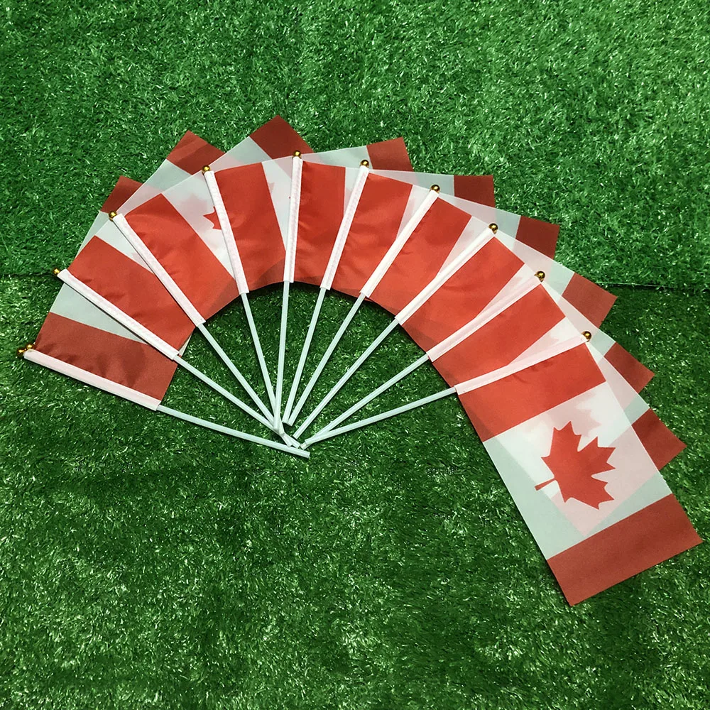 Canada Hand Flag 14x21cm Polyester Double Side Penetration Canada Hand Waving Flag with Plastic Pole for Decor