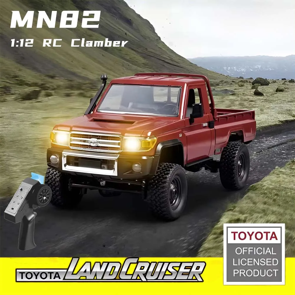 

MN82 2.4G Remote Control Climbing Car Toy for Children 1:12 Retro Red RC Car with Lights 4WD Pickup Truck Model 2026 Play Gifts