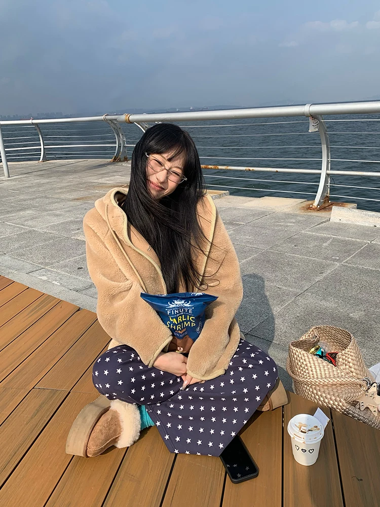 

CGGA Winter American Sle Fluffy Soft Fake Fur Jaet Men's Women's High-End Casual Versatile Cotton Clothes Warm Long Sve