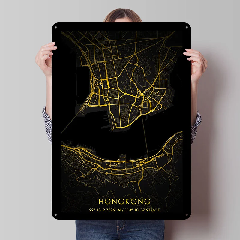 هونغ كونغ مطبوعة ملصق تخصيص جدار الفن ريترو خمر معدن القصدير علامات للمنزل غرفة الديكور الداخلي ديكور المنزل الألعاب #1