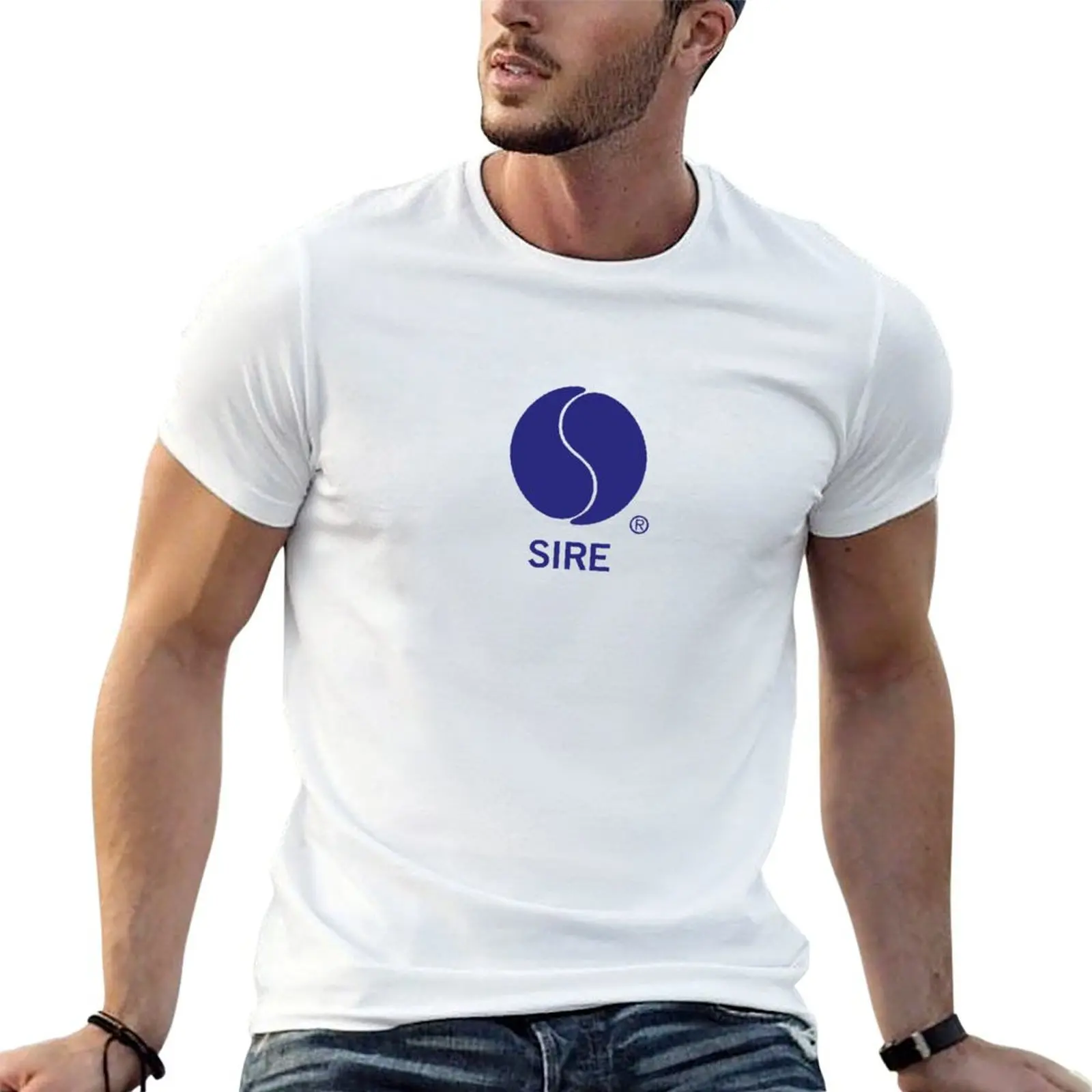 Camiseta con logotipo de SIRE Records, camiseta índigo para hombre, camiseta de algodón para hombre, camisetas de lujo para hombre, camiseta suave de algodón